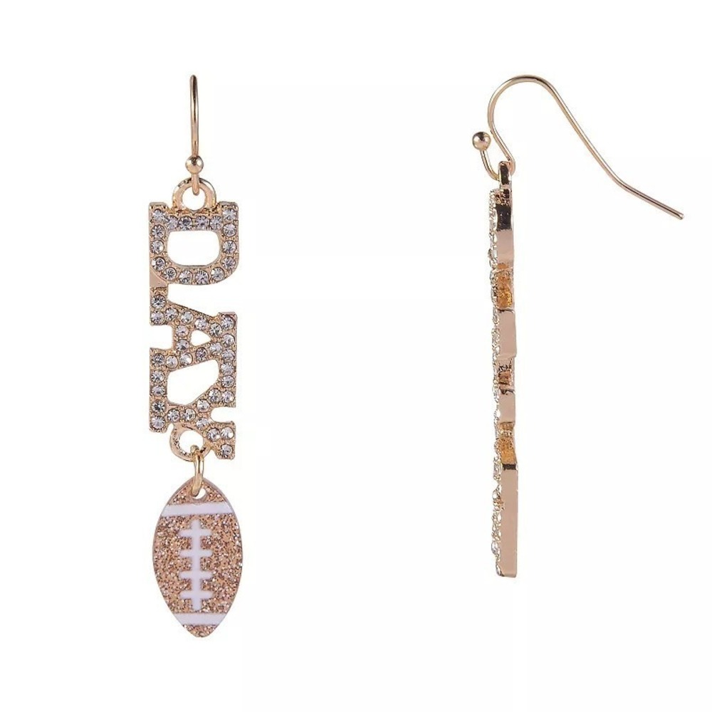 Game Day Football Drop Earrings Rhinestone Pave Mismatched Gold Tone NWT
